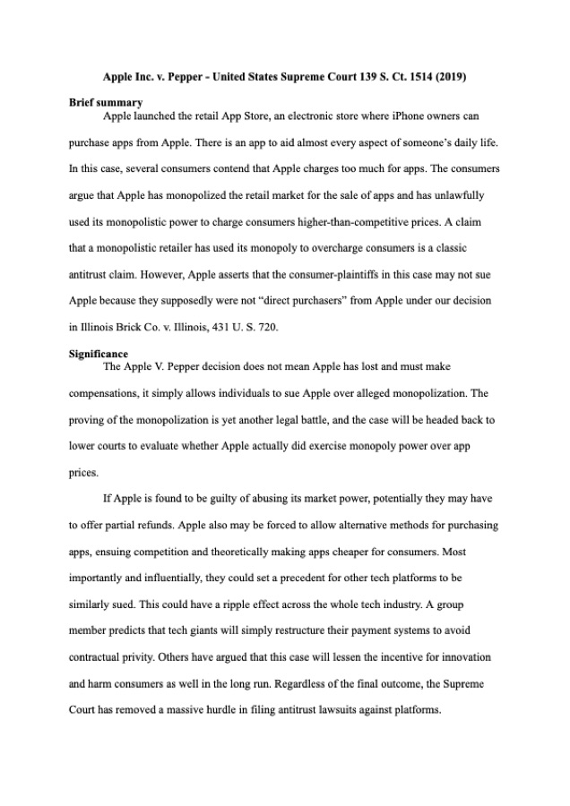 First page of IRAC Case Brief Method